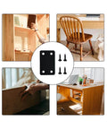 Black metal flat straight brace bracket with screws for tables, cabinets, and bookshelves, 2.4 x 1.5 inch size.