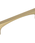 Brass cabinet pull, overall length 4-3/16 inches, Grace collection style handle for kitchen and bath hardware.