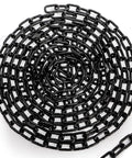Long Black Chain Link 1/4" x 19.7 Ft, Heavy Duty Metal Porch Swing Chain for Hanging, Carbon Steel Coil Chains coiled on white background