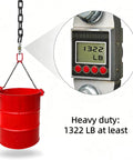 Heavy duty chain supporting red barrel, weight display of 1322 LB, for Long Black Chain Link 1/4" x 19.7 Ft, Heavy Duty Metal Porch Swing Chain for Hanging, Carbon Steel.