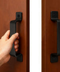 Two Pack Sliding Barn Door Handles Metal Gate Pulls For Interior And Outdoor Doors 7.5 Inch Length Black Finish being held