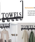 Over the Door Towel Rack Black Metal Holder for Bathroom and Bedroom with hooks and TOWELS letters