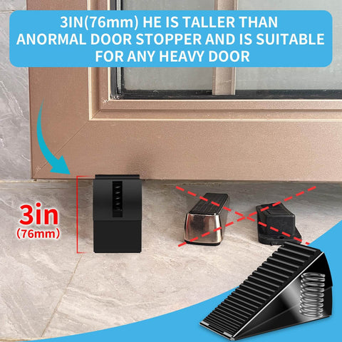 Heavy Duty Door Stopper For Bottom Of Door 3 Inch Tall Adjustable Metal Door Stop With Anti Slip Rubber Grip next to door