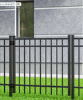 Built Tough Self Closing Gate Hinges For Metal Vinyl PVC Wood Fence With Adjustable Tension shown on black metal gate