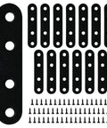 Set of 14 black straight flat braces with screws, 2.99” x 0.63”, stainless steel bracket for wood furniture, automation systems.