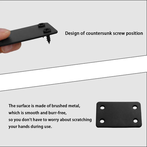 12 Pcs Black Metal Flat Straight Brace Bracket, 2.4 x 1.5 Inch Joining Fixing Brackets shown with countersunk screw design.