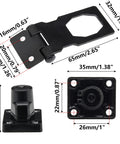 4 Pack Two And A Half Inch Keyed Hasp Locks With Two Keys Each Twist Knob Keyed Locking Hasp For Small Doors And Cabinets Black Metal Safety Latches Includes Mounting Screws For Easy Installation, showing dimensions and components.