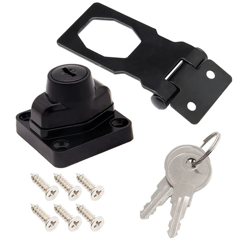 4 Pack Two And A Half Inch Keyed Hasp Locks With Two Keys Each Twist Knob Keyed Locking Hasp For Small Doors And Cabinets, includes screws
