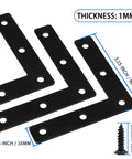 Image showing 10Pcs 3 x 3 Inch L Bracket Corner Brace (80 X 80mm), Iron Flat Corner Bracket, Metal L Shaped Support Brace with screws and dimensions.