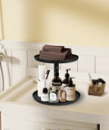 Two Tier Metal Lazy Susan Organizer Rotating Spice Rack For Kitchen Pantry And Countertop 1.2mm Steel Black on bathroom counter