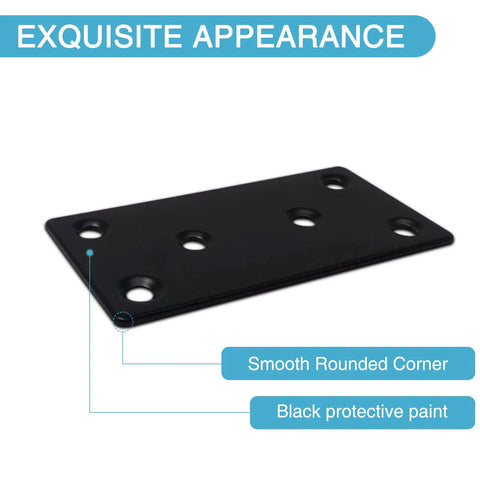 6PCS 3.11 x 1.57 inch black flat mending plate, metal bracket with holes, straight steel brace fixing joining plate for wood