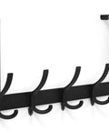 Over the Door Towel Rack with 15 Triple Hooks Black Metal side view, black metal hook rack for doors in bathrooms and bedrooms.