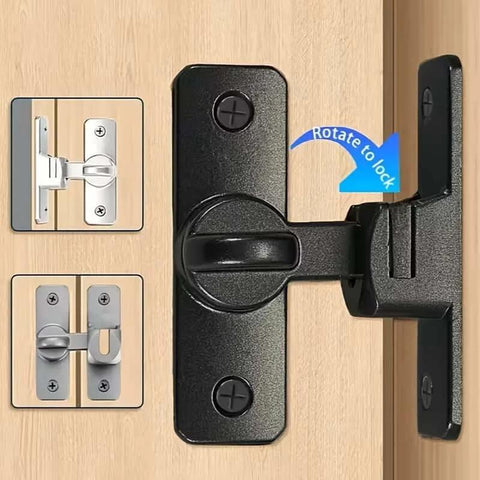 Metal Padlocks 90°/180° Rotating Security Locks for barn doors, sliding bathrooms, garages, bedrooms, cabinets - black latch close-up