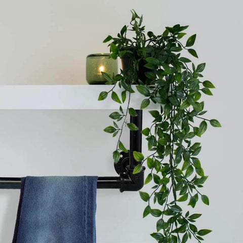 6 Pack 3 Quarter Inch Black Metal Pipe 36 Inch Pre Cut Industrial Steel Set used for DIY shelving with plants and candle