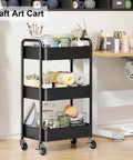 Three Tier Rolling Cart On Wheels, Heavy Duty Metal Utility Trolley With Lockable Wheels, used in craft room setting