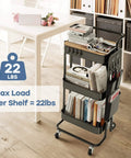 Three Tier Metal Utility Rolling Cart With Table Top And Side Bags Mesh Tray Storage Organizer On Wheels With Four Hooks