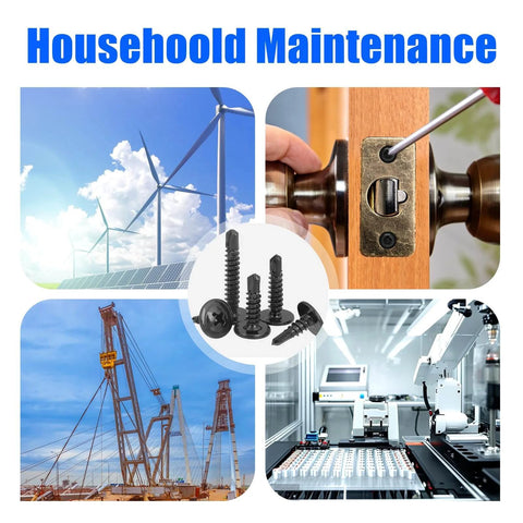 450PCS Self Tapping Screws Assortment for Metal 410 Black Stainless Steel used in various maintenance and industrial settings.