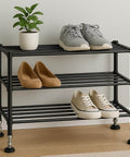 Heavy duty M12x50mm leveling feet deliver 2.83 inch height and 880 lb capacity adjustable swivel rubber feet on black metal shoe rack