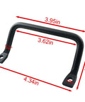 2 Pack Black Metal Square Cabinet Pull Handles For Cabinets, Drawers, Sliding Doors, Serving Trays, Fruit Trays, And Cutting Boards, Durable Iron Hardware With Easy Installation Suitable For Heavy Duty Use, dimensions shown.