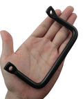 2 Pack Black Metal Square Cabinet Pull Handles For Cabinets, Drawers, Sliding Doors, shown in hand for size