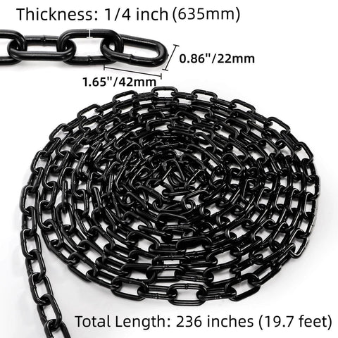 ✝️ Long Black Chain Link 1/4" x 19.7 Ft, Heavy Duty Metal Porch Swing Chain detail showing thickness and length