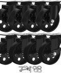 8 Pack 4 Inch All Black Metal Swivel Plate Caster Wheels Heavy Duty High Gauge Steel With Screws Includes Four Brakes And Four Non Brake Capacity 400 Lb Each Wheel Diameter 4 Inch Ideal For Carts Cabinets And Tools