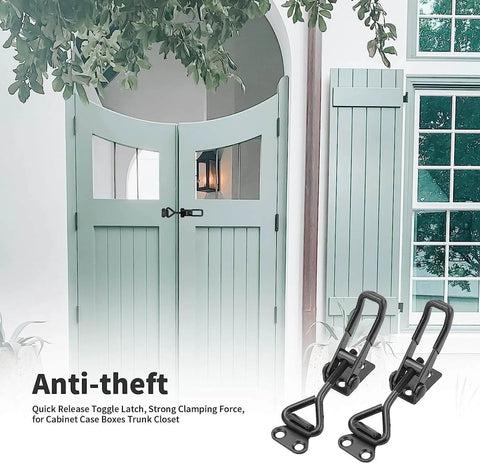 Six Pack Toggle Clamp Latch Set 220 Lbs Capacity Adjustable Quick Release Hasp Clamps Black Metal For Cabinets next to gate