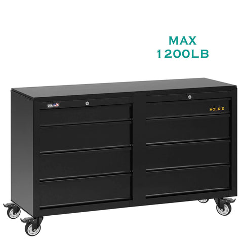 Black tool chest on 4 Inch Swivel Caster Wheels With Safety Total Lock And 360 Degree Rotation, Heavy Duty Plate Casters Set Of 4, Premium Steel Housing