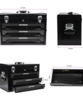 439 Piece Mechanics Tool Set, 3 Drawer Heavy Duty Metal Box with Household Tool Kit in black showing dimensions