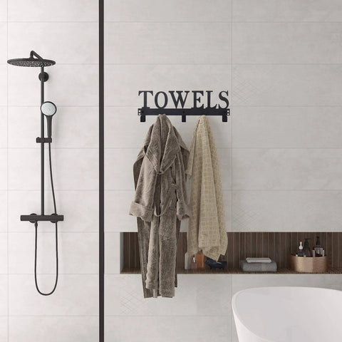 Over the Door Towel Rack Black Metal Holder for Bathroom with towels and robe