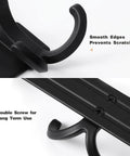 Close-up of Over the Door Towel Rack with 15 Triple Hooks Black Metal, showing smooth edges and double screw for durability.