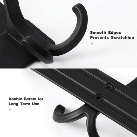 Close-up of Over the Door Towel Rack with 15 Triple Hooks Black Metal, showing smooth edges and double screw for durability.