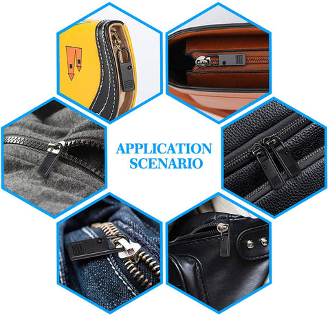 Universal Metal Zipper Pull Replacement for Luggage 8Pcs Black Zipper Tabs installed on various bags and suitcases