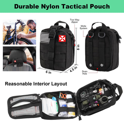 256 In 1 Survival First Aid Kit With MOLLE Pouch For Outdoor Adventures, Camping, Hiking, Hunting, Disaster And Earthquake Prep