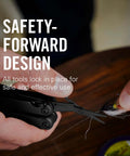 Using the Wave Plus 18 In 1 Full Size Versatile Multi Tool to cut thin rope, showcasing black stainless steel scissors in action.