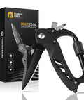 Six In One Multitool Carabiner With Folding Pocket Knife And Bottle Opener For Camping And Hiking Survival Gear Including Glass Breaker Phillips And Slotted Screwdrivers EDC Clip, shown with packaging, black design.