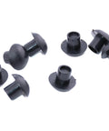 Push-In Mushroom Bumpers And Feet For Five Sixteenths Inch Hole Five Eighths Inch OD Quarter Inch Bumper Height Half Inch Length Quarter Inch Stem Black Silicone Rubber Durometer Sixty Plus Or Minus Five Minus Forty To Two Hundred Fifty Fahrenheit.