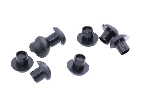 Push-In Mushroom Bumpers And Feet For Five Sixteenths Inch Hole Five Eighths Inch OD Quarter Inch Bumper Height Half Inch Length Quarter Inch Stem Black Silicone Rubber Durometer Sixty Plus Or Minus Five Minus Forty To Two Hundred Fifty Fahrenheit.