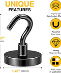 Black Magnetic Hooks, 170 LB Heavy Duty Strong Magnets with Hooks Rare Earth Neodymium Fridge Magnet for Grill Hanging Cruise Cabins Ship Essentials 12 Packs