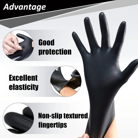 Premium Nitrile Disposable Gloves 4 Mil Thick 100 Count Latex Free Powder Free showing durability and texture for kitchen use