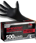 Chemical Resistant Black Nitrile Gloves Two Layer Protection 6 Mil Powder Free, packaging and hand wearing gloves