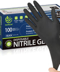 Person wearing a Black Nitrile Glove from a 100-count box, Disposable, Latex Free, Powder Free, Food Safe For Cooking.