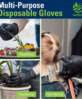 Black Nitrile Gloves Disposable Food Safe Latex Free Powder Free 2.5 Mil Thick For Cooking And Food Prep As Well As Kitchen Cleaning Ultra Dexterity Durable Yet Comfortable Allergy Friendly And Non Slip Beaded Cuff Medium Size in use for food prep, gardening, and hair dyeing.