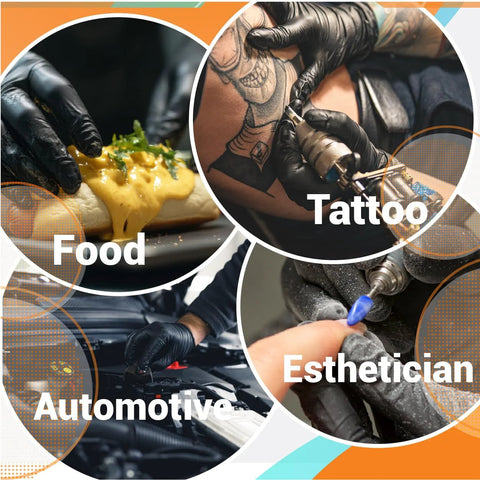 Black Nitrile Gloves 4 Mil Powder Free Latex Free Food Safe Large 100 Count used in food, tattoo, automotive, esthetic work