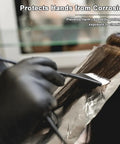Black 6 Mil Nitrile Gloves Powder Free Chemical Resistant Large 100 Count used in salon for hair coloring protection.