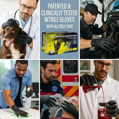 Black Nitrile Gloves 7 Mil Duty Powder Free Latex Free Puncture Resistant Large used in medical, automotive, and lab settings