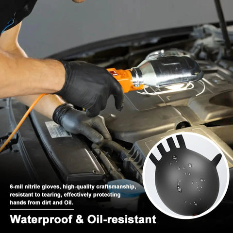 Black 6 Mil Nitrile Gloves Powder Free Chemical Resistant Large 100 Count used in automotive repair