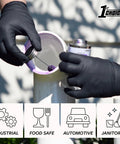 Person wearing Black Nitrile Gloves 6 Mil Latex Free Powder Free Mechanics Automotive XL while working with pipe sealant