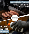 Black Nitrile Gloves 7 Mil Duty Powder Free Latex Free Puncture Resistant Large in use slicing meat and pouring liquid