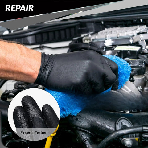 Heavy Duty Nitrile Gloves 6 Mil Black Disposable 100 Count Food Safe Powder Free used for car engine repair